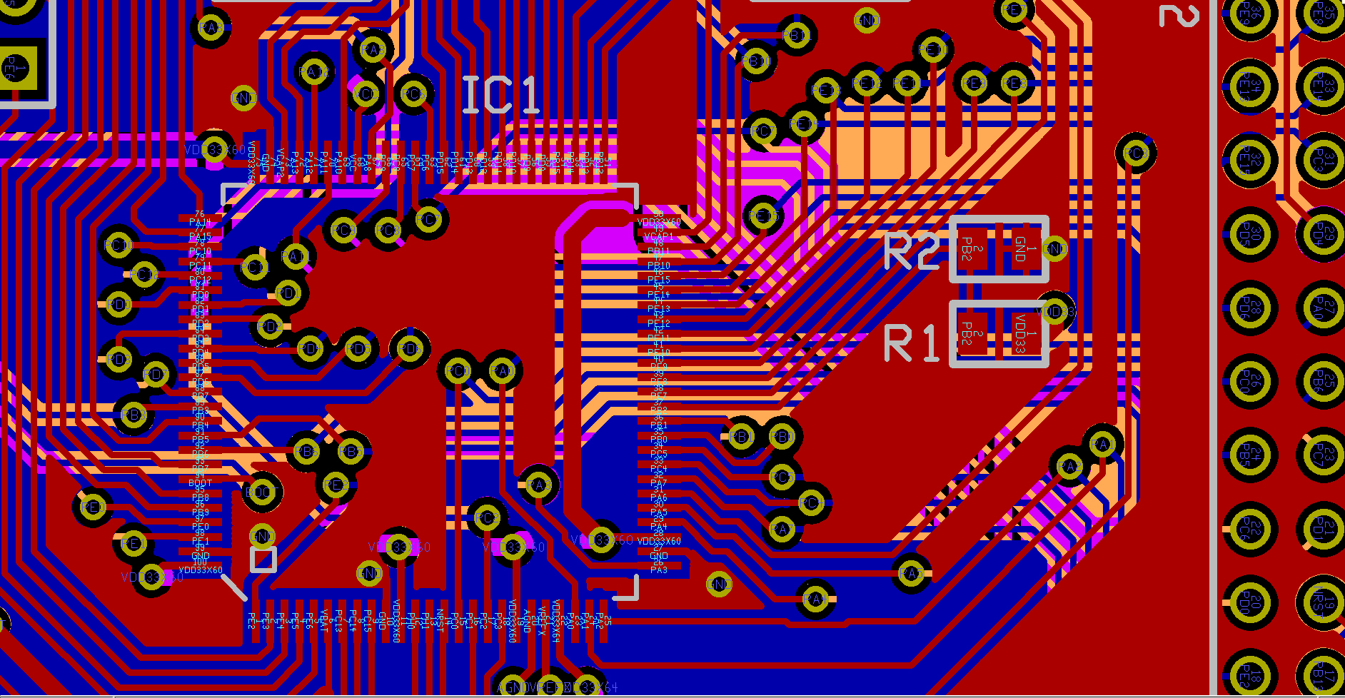 esempio Layout PCB design, Sbrogliatura circuiti stampati, sviluppo layout progettazione design PCB, Altium design, diptrace, orcad, eagle, kicad, protel
